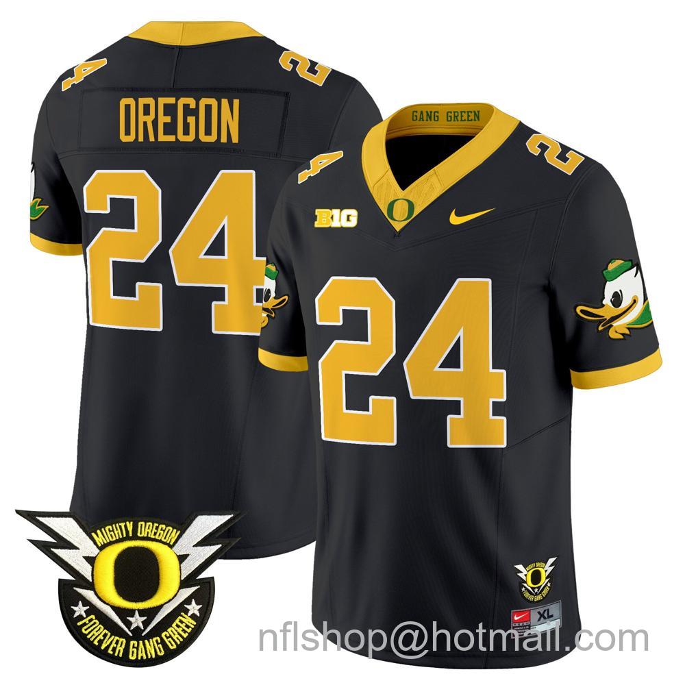 Men's Nike Oregon Ducks #24 Oregon 2024 Big Ten Patch Forever Gang Green Vapor Limited Stitched College Football Jersey - Black