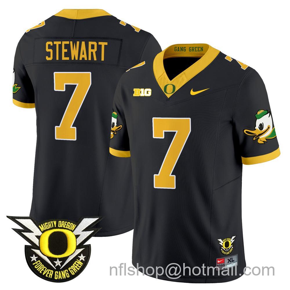 Men's Nike Oregon Ducks #7 Evan Stewart 2024 Big Ten Patch Forever Gang Green Vapor Limited Stitched College Football Jersey - Black