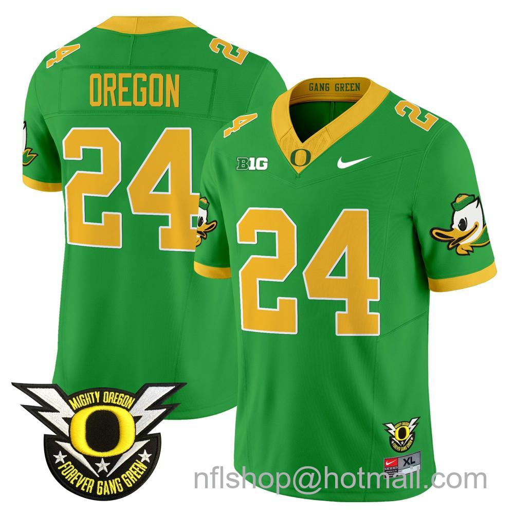 Men's Nike Oregon Ducks #24 Oregon 2024 Big Ten Patch Forever Gang Green Vapor Limited Stitched College Football Jersey - Green