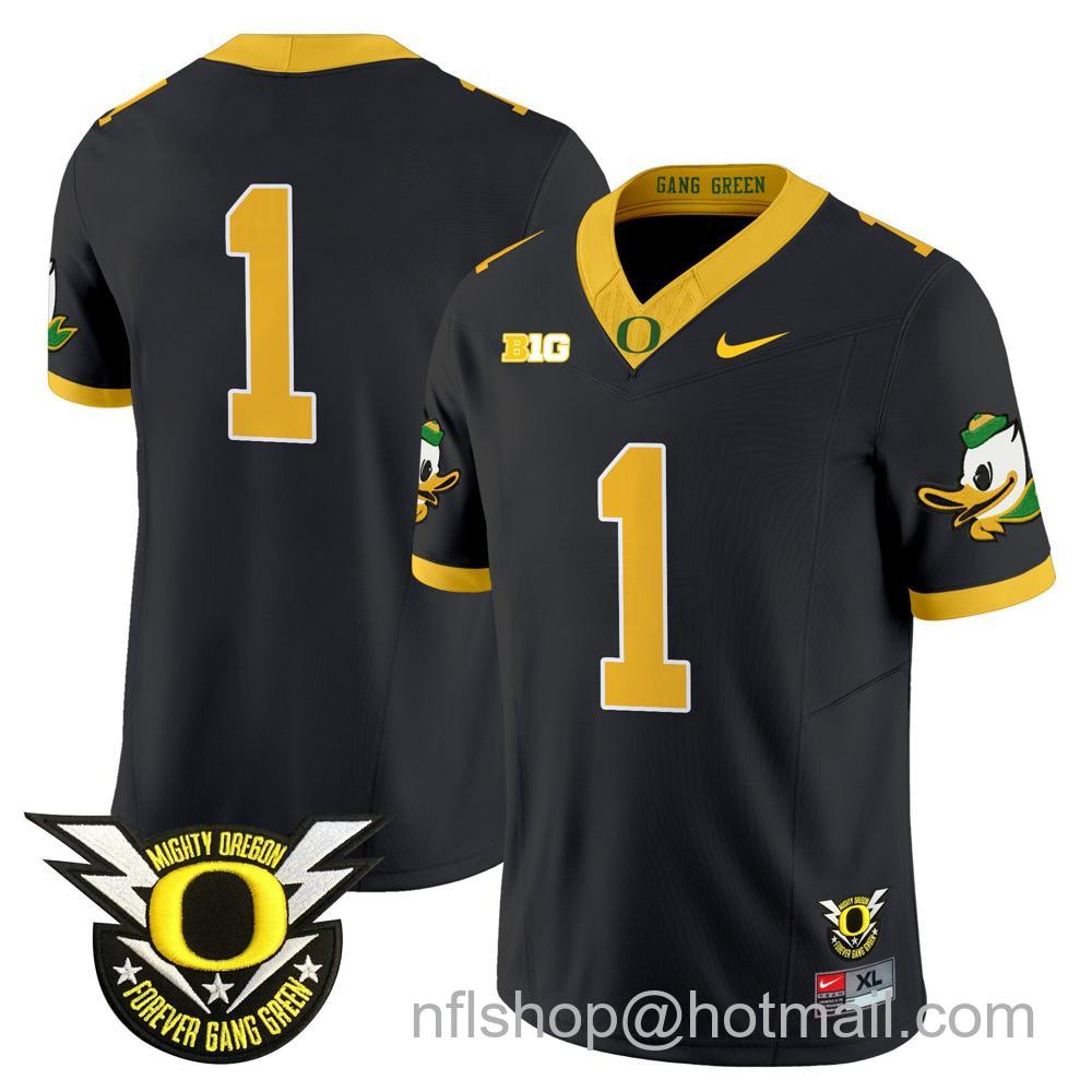 Men's Nike Oregon Ducks Team #1 2024 Big Ten Patch Forever Gang Green Vapor Limited Stitched College Football Jersey - Black