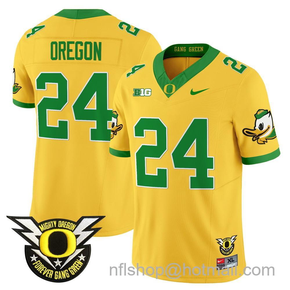 Men's Nike Oregon Ducks #24 Oregon 2024 Big Ten Patch Forever Gang Green Vapor Limited Stitched College Football Jersey - Yellow