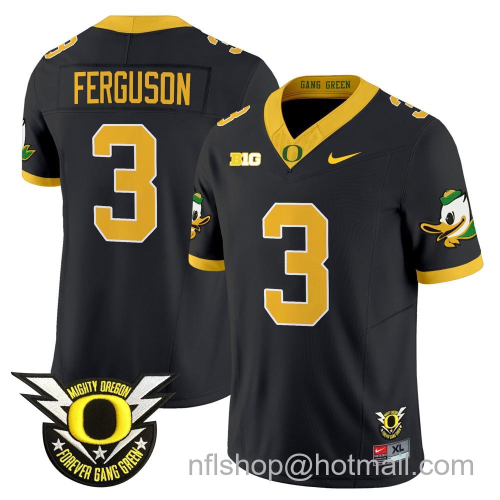 Men's Nike Oregon Ducks #3 Terrance Ferguson 2024 Big Ten Patch Forever Gang Green Vapor Limited Stitched College Football Jersey - Black