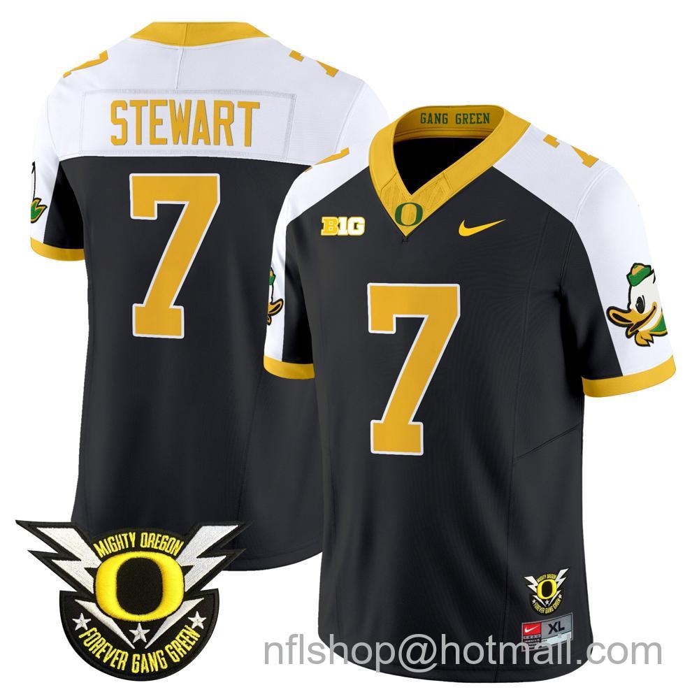 Men's Nike Oregon Ducks #7 Evan Stewart 2024 Big Ten Patch Forever Gang Green Vapor Limited Stitched College Football Jersey - Black Alternate