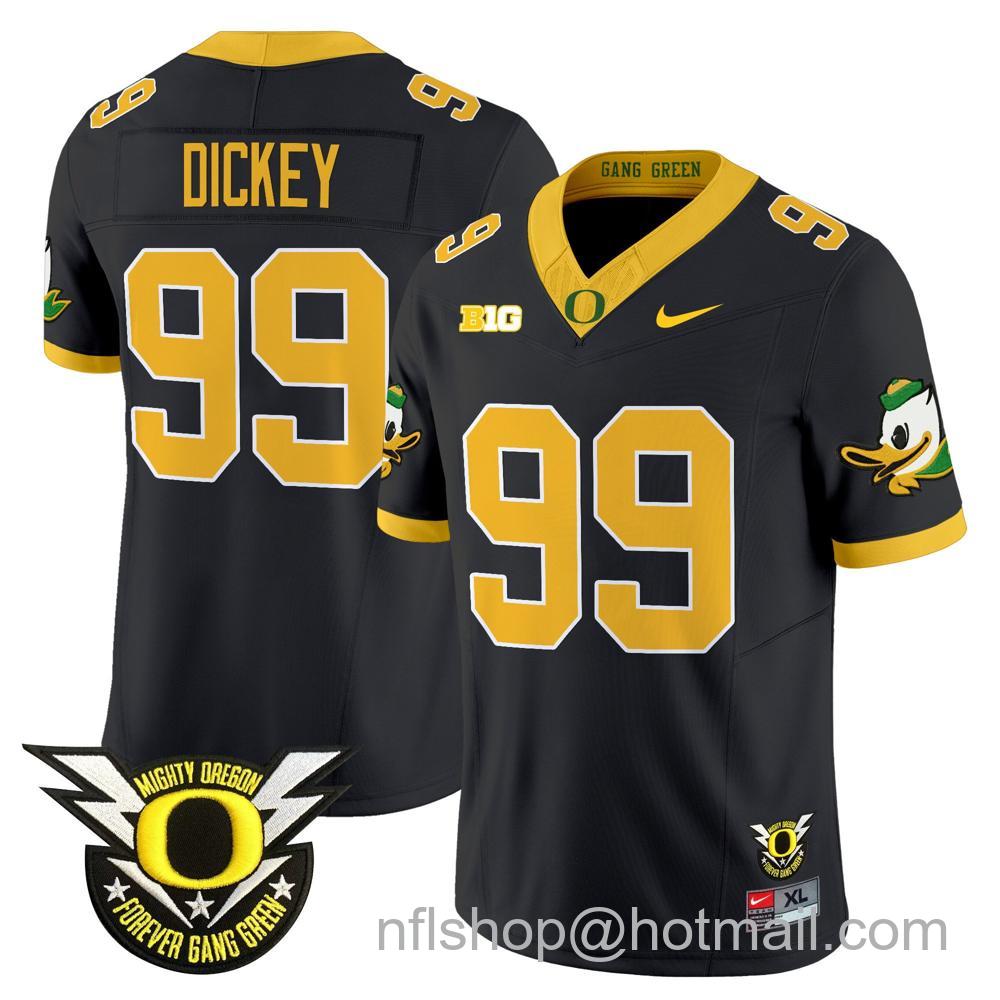 Men's Nike Oregon Ducks #99 Jurrion Dickey 2024 Big Ten Patch Forever Gang Green Vapor Limited Stitched College Football Jersey - Black