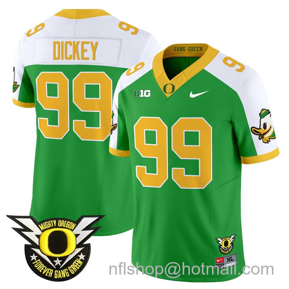 Men's Nike Oregon Ducks #99 Jurrion Dickey 2024 Big Ten Patch Forever Gang Green Vapor Limited Stitched College Football Jersey - Green White