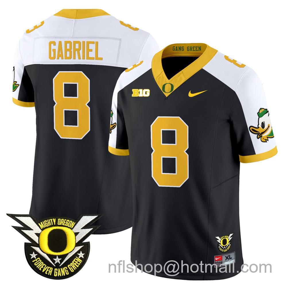 Men's Nike Oregon Ducks #8 Dillon Gabriel 2024 Big Ten Patch Forever Gang Green Vapor Limited Stitched College Football Jersey - Black Alternate