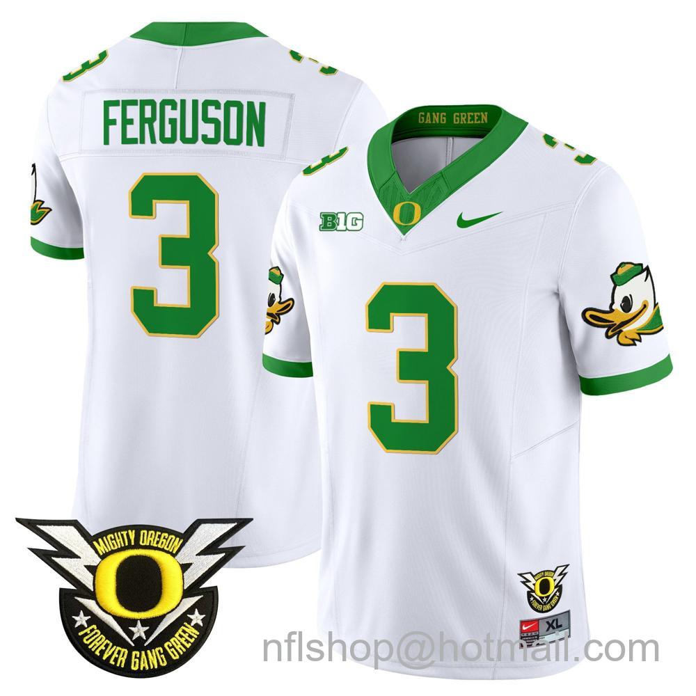 Men's Nike Oregon Ducks #3 Terrance Ferguson 2024 Big Ten Patch Forever Gang Green Vapor Limited Stitched College Football Jersey - White