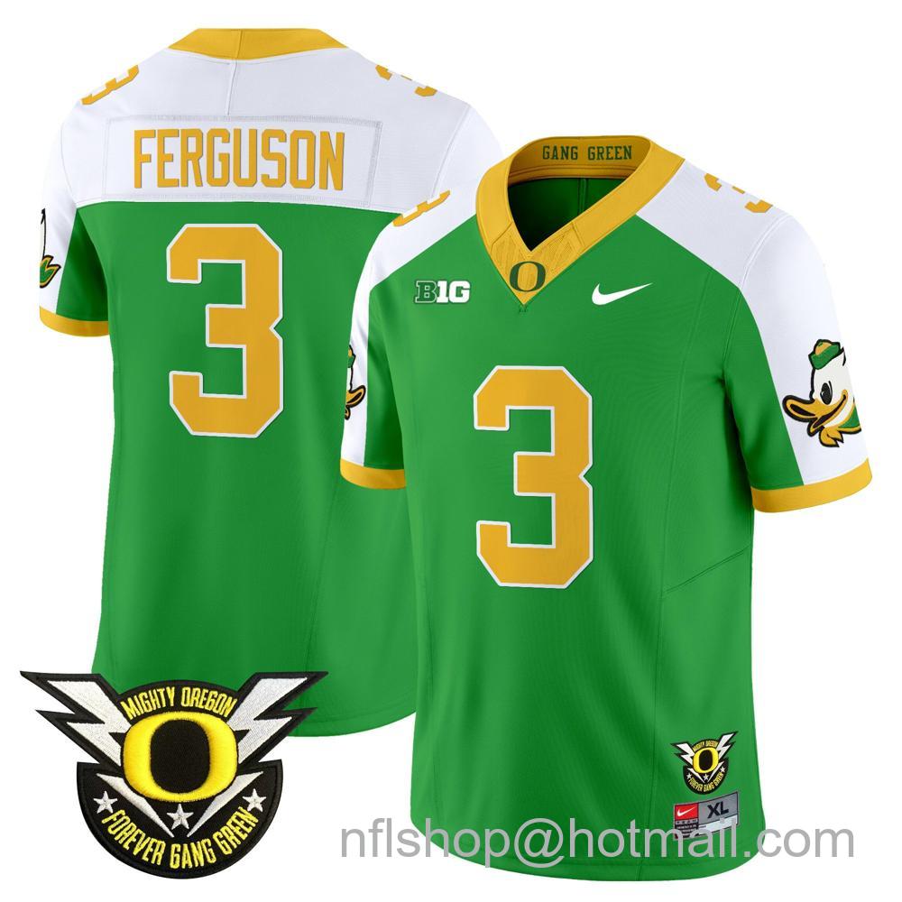 Men's Nike Oregon Ducks #3 Terrance Ferguson 2024 Big Ten Patch Forever Gang Green Vapor Limited Stitched College Football Jersey - Green Alternate