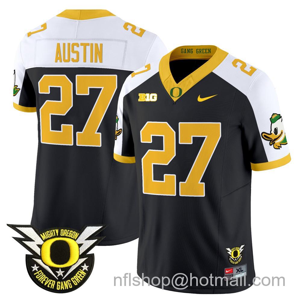 Men's Nike Oregon Ducks #27 Daylen Austin 2024 Big Ten Patch Forever Gang Green Vapor Limited Stitched College Football Jersey - Black Alternate