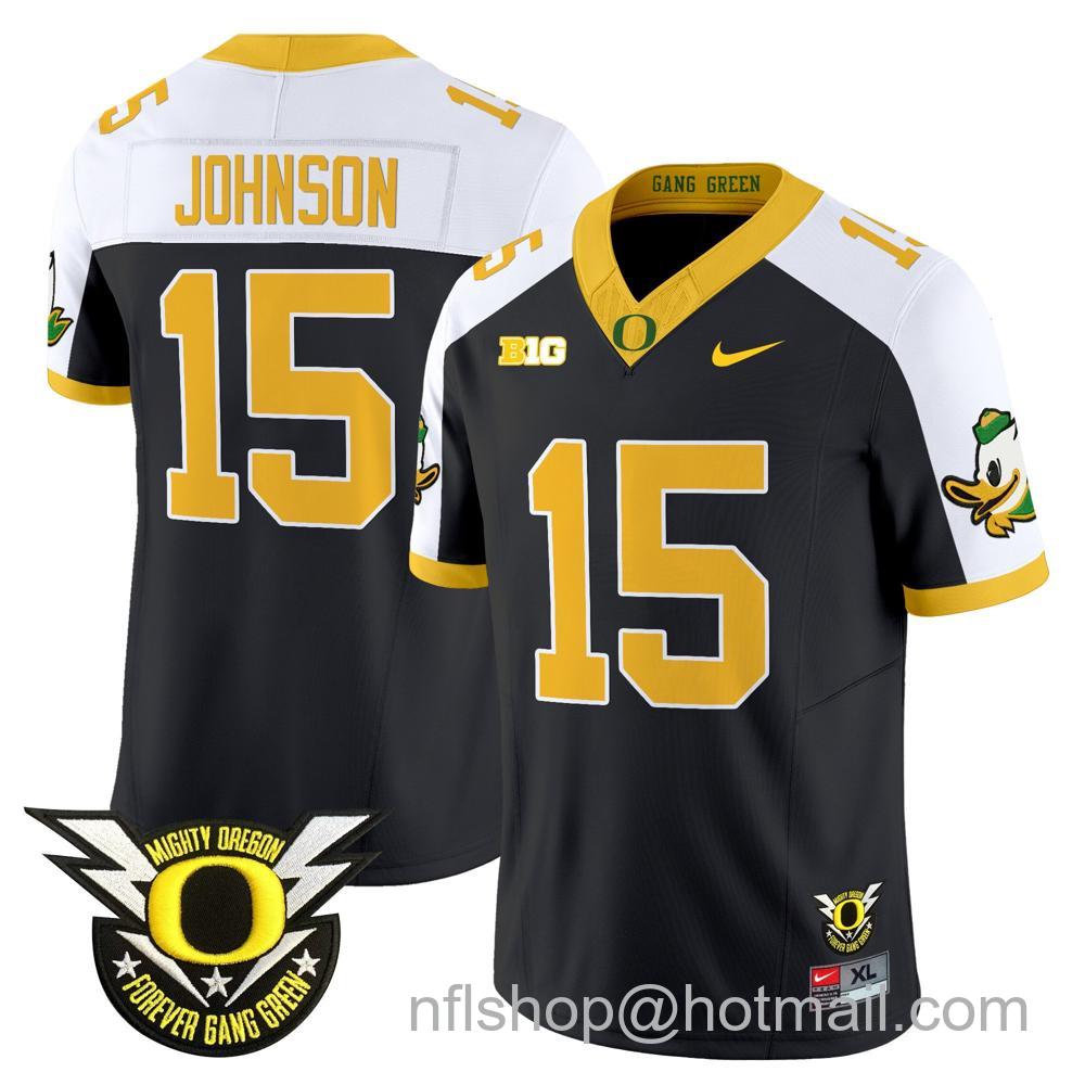 Men's Nike Oregon Ducks #15 Tez Johnson 2024 Big Ten Patch Forever Gang Green Vapor Limited Stitched College Football Jersey - Black Alternate