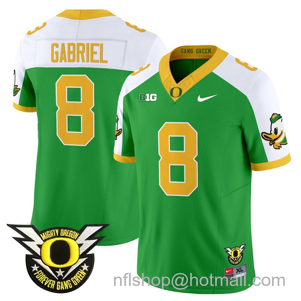 Men's Nike Oregon Ducks #8 Dillon Gabriel 2024 Big Ten Patch Forever Gang Green Vapor Limited Stitched College Football Jersey - Green Alternate