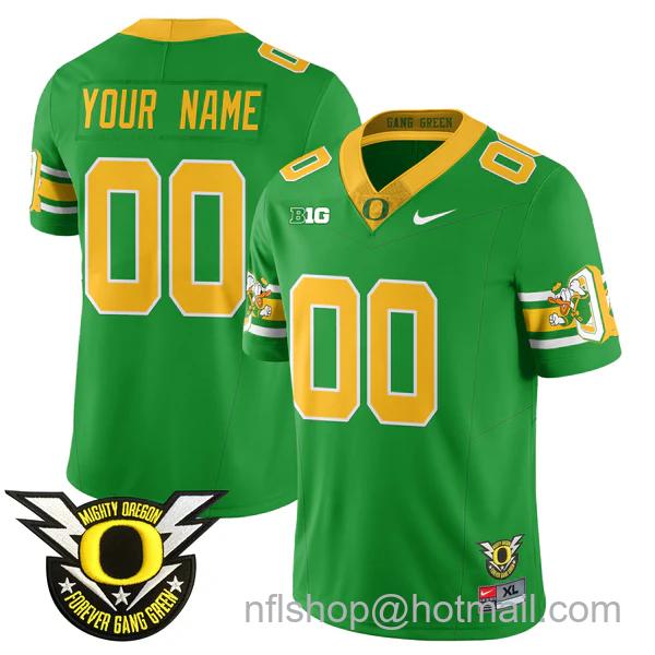 Men's Nike Oregon Ducks Customized 2024 Big Ten Patch Forever Gang Green Vapor Limited Green Stitched College Football Jersey