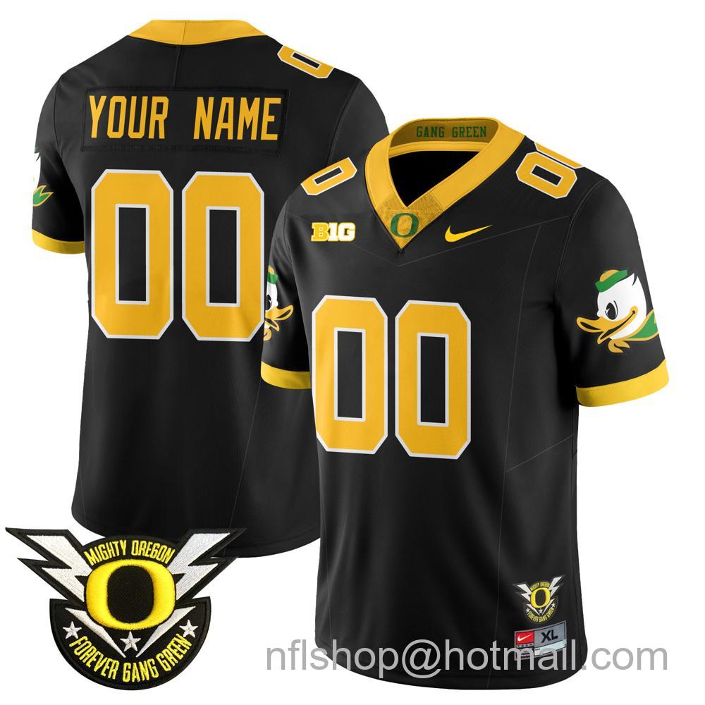 Men's Nike Oregon Ducks Custom 2024 Big Ten Patch Forever Gang Green Vapor Limited Stitched College Football Jersey - Black