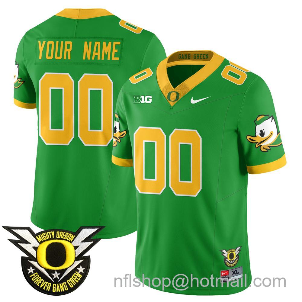 Men's Nike Oregon Ducks Custom 2024 Big Ten Patch Forever Gang Green Vapor Limited Stitched College Football Jersey - Green