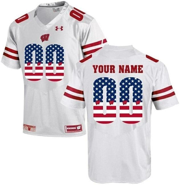 Men's Custom Wisconsin Badgers Football Jersey College Limited Jersey White