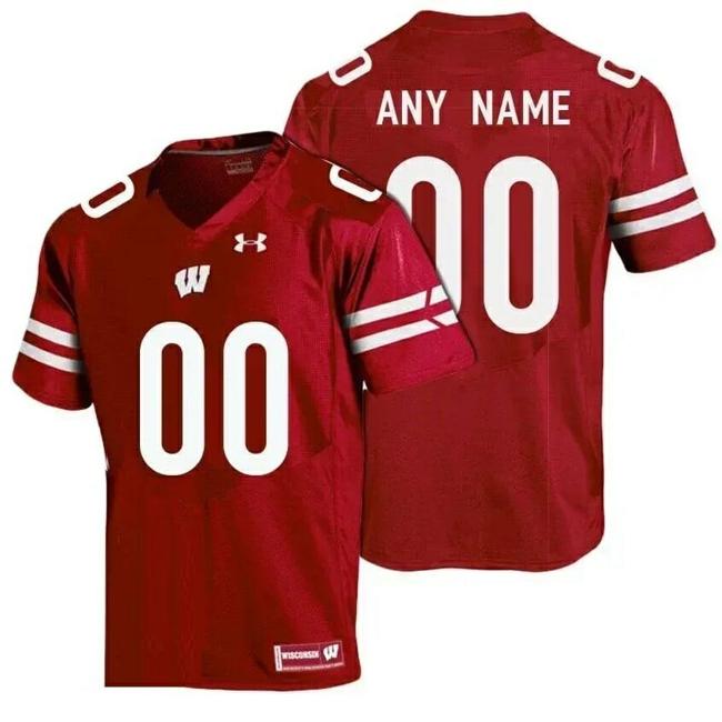 Men's Custom Wisconsin Badgers Jersey College Football Red