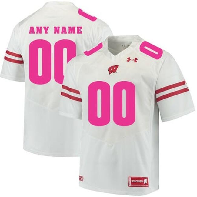 Men's Wisconsin Badgers Custom Jersey White Pink College Football