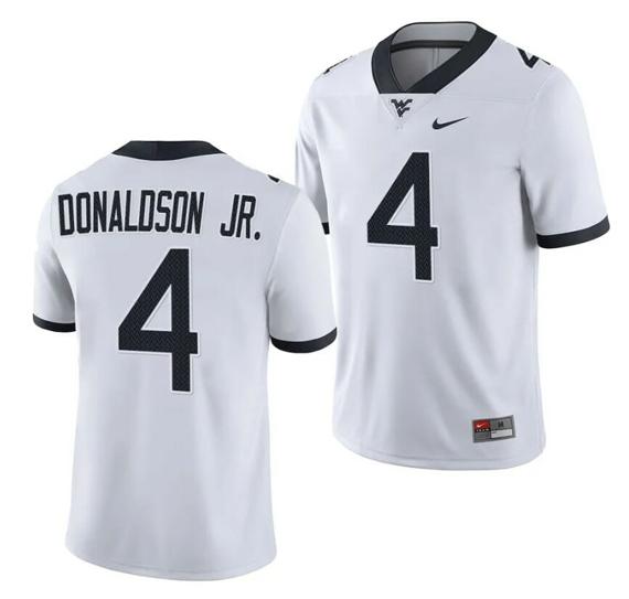 Men's West Virginia Mountaineers CJ Donaldson Jr Jersey #4 College Football 2023 Game White_1