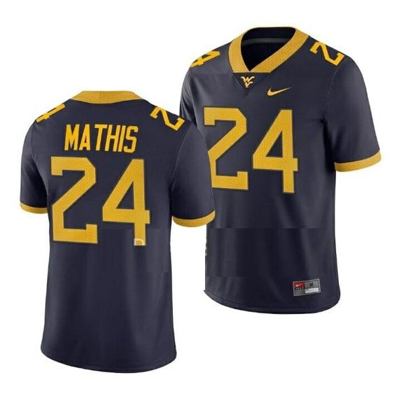 Men's West Virginia Mountaineers Tony Mathis Jersey #24 College Football Navy Game Uniform_1