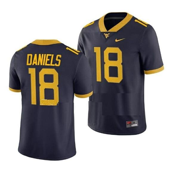 Men's West Virginia Mountaineers JT Daniels Jersey #18 College Football Navy Game Uniform_1