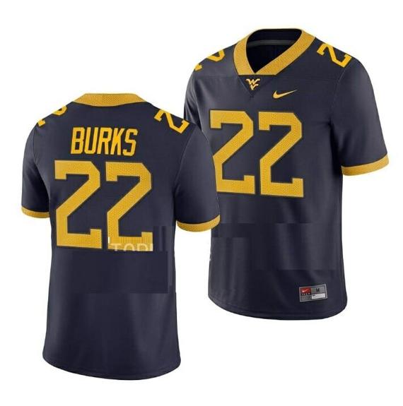 Men's West Virginia Mountaineers Aubrey Burks Jersey #22 College Football Navy Game Uniform_1