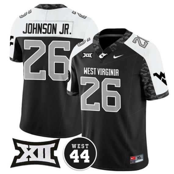 Men's Justin Johnson Jr Jersey #26 West Virginia Mountaineers 2024 Vapor Limited Football Honor Jerry West Stitched Alternate_1