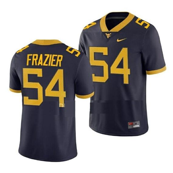 Men's West Virginia Mountaineers Zach Frazier Jersey #54 College Football Navy Game Uniform_1