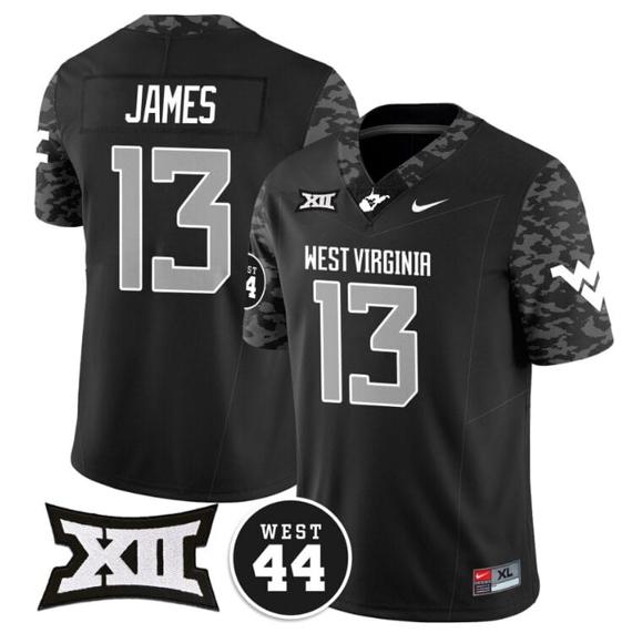 Men's Sam James Jersey #13 West Virginia Mountaineers 2024 Vapor Limited Football Honor Jerry West Stitched Coal_1