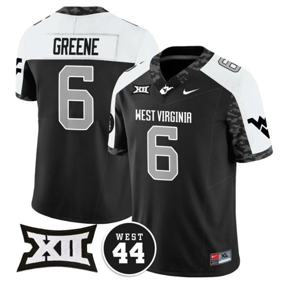 Men's Garrett Greene Jersey #6 West Virginia Mountaineers 2024 Vapor Limited Football Honor Jerry West Stitched Alternate_1