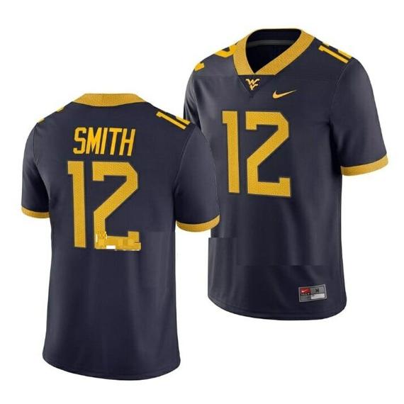 Men's West Virginia Mountaineers Geno Smith Jersey #12 College Football Navy Game Uniform_1