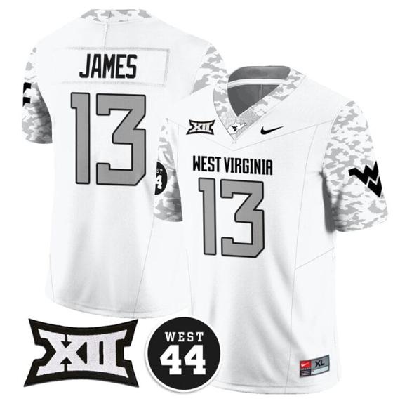 Men's Sam James Jersey #13 West Virginia Mountaineers 2024 Vapor Limited Football Honor Jerry West Stitched White_1