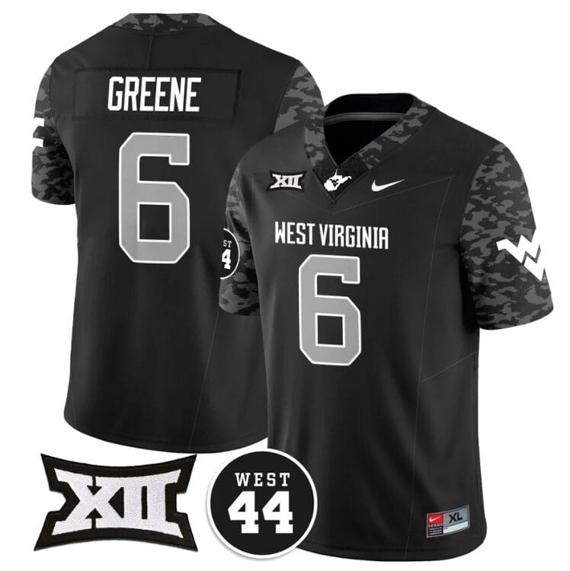 Men's Garrett Greene Jersey #6 West Virginia Mountaineers 2024 Vapor Limited Football Honor Jerry West Stitched Coal_1