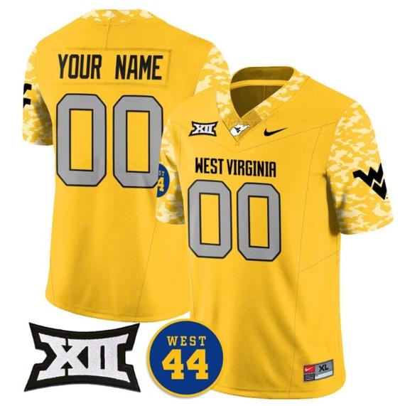 Men's Custom West Virginia Mountaineers Jersey Name and Number 2024 Vapor Limited Football Honor Jerry West Stitched Gold_1