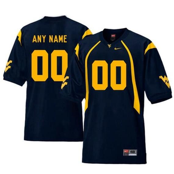 Men's Custom WVU West Virginia Mountaineers Football Jersey Navy Blue NCAA_1