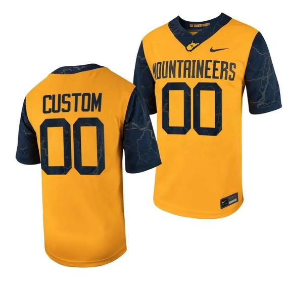 Men's Custom West Virginia Jersey Name and Number Football Game Country Roads Gold_1