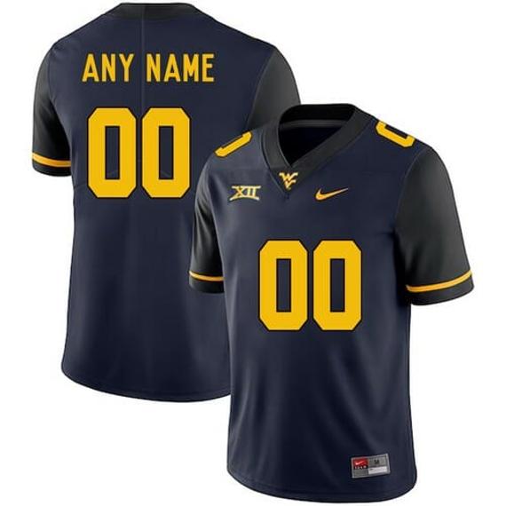 Men's Custom West Virginia Mountaineers Football Jersey Navy Blue NCAA_1