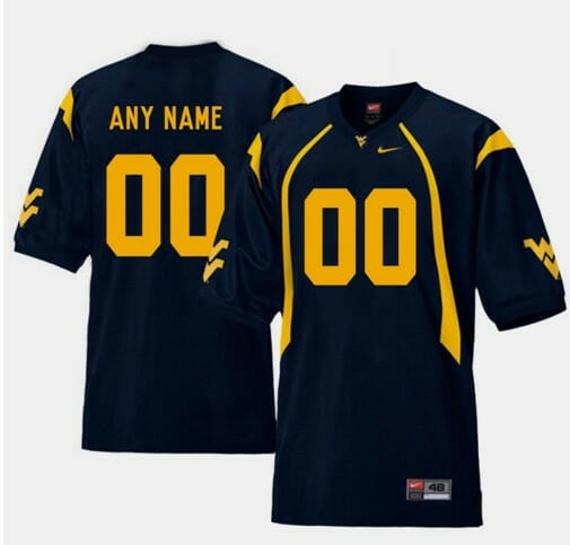 Men's Custom West Virginia Mountaineers Football Jersey Name Number Navy College Replica_1