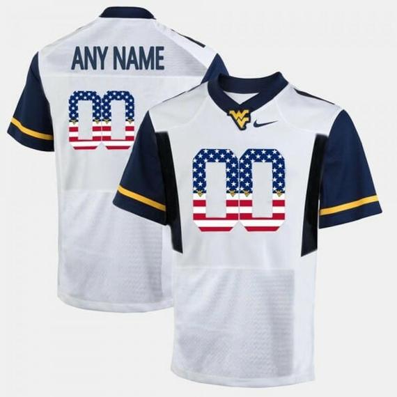 Men's Custom West Virginia Mountaineers Football Jersey White US Flag Fashion WVU Jersey_1