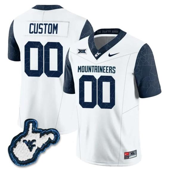 Men's Custom West Virginia Mountaineers Jersey Name and Number College Football Country Roads White All Stitched_1