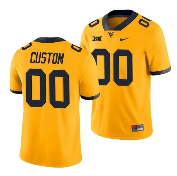 Men's Personalized WVU West Virginia Mountaineers football jersey Gold Throwback Alternate Game Jersey_1