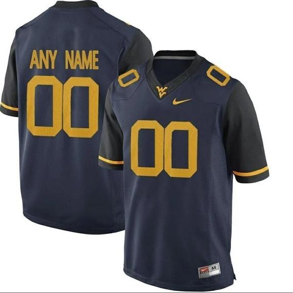 Men's Custom West Virginia Mountaineers Football Jersey Blue College Limited Jersey_1