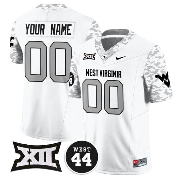 Men's Custom West Virginia Mountaineers Jersey Name and Number 2024 Vapor Limited Football Honor Jerry West Stitched White_1