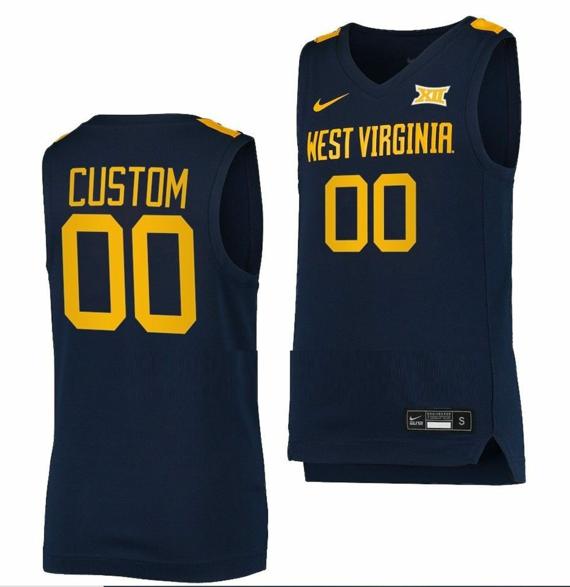 Men's Custom West Virginia Mountaineers Jersey Name and Number College Basketball Uniform Navy_1