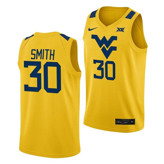 Men's Madisen Smith Jersey West Virginia Mountaineers College Basketball NCAA eligibility Jersey 2023 WNBA Draft Yellow #30_1