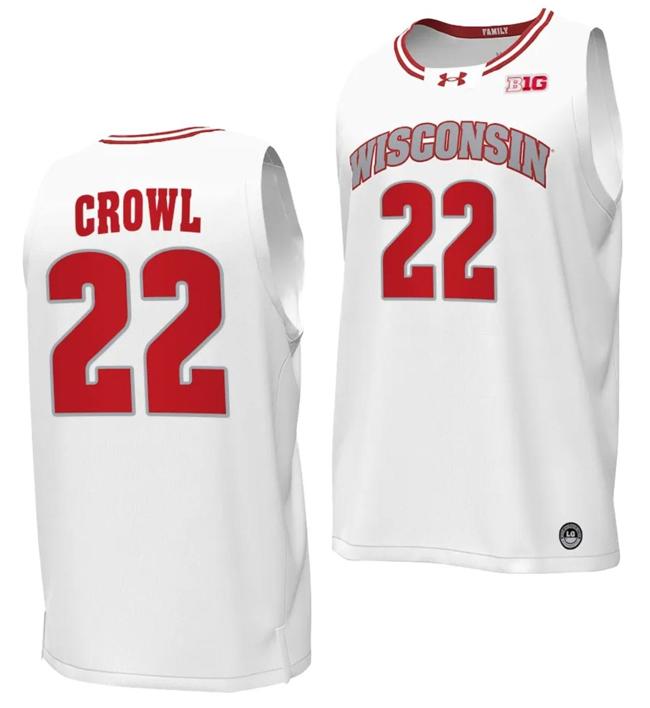 Men's Steven Crowl Jersey #22 Wisconsin Badgers By the Players Basketball 2023-24 White