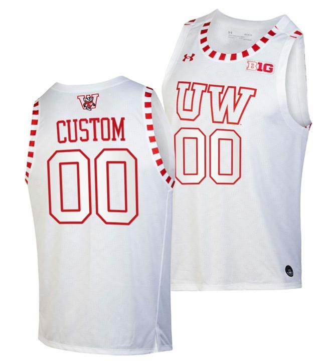 Men's Custom Wisconsin Badgers Jersey Name and Number College Basketball Alternate White