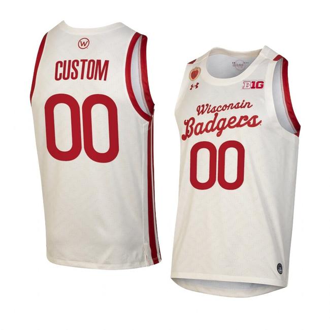 Men's Custom Wisconsin Badgers Jersey Basketball College Name and Number Throwback White