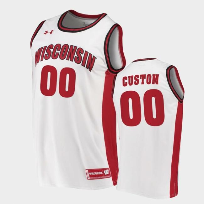 Men's Wisconsin Badgers Custom Name Number White Replica College Basketball Jersey