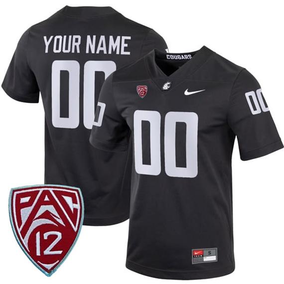 Men's Custom Washington State Cougars Jersey Name and Number College Football Charcoal Alternate Game All Stitched