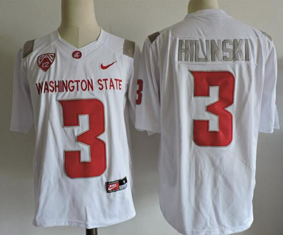 Men's Washington State Cougars #3 Hilinski College Football Jersey White